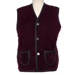 Vintage Velvet Floral Vest, XL, Merlot vest, vintage vest, puffy vest